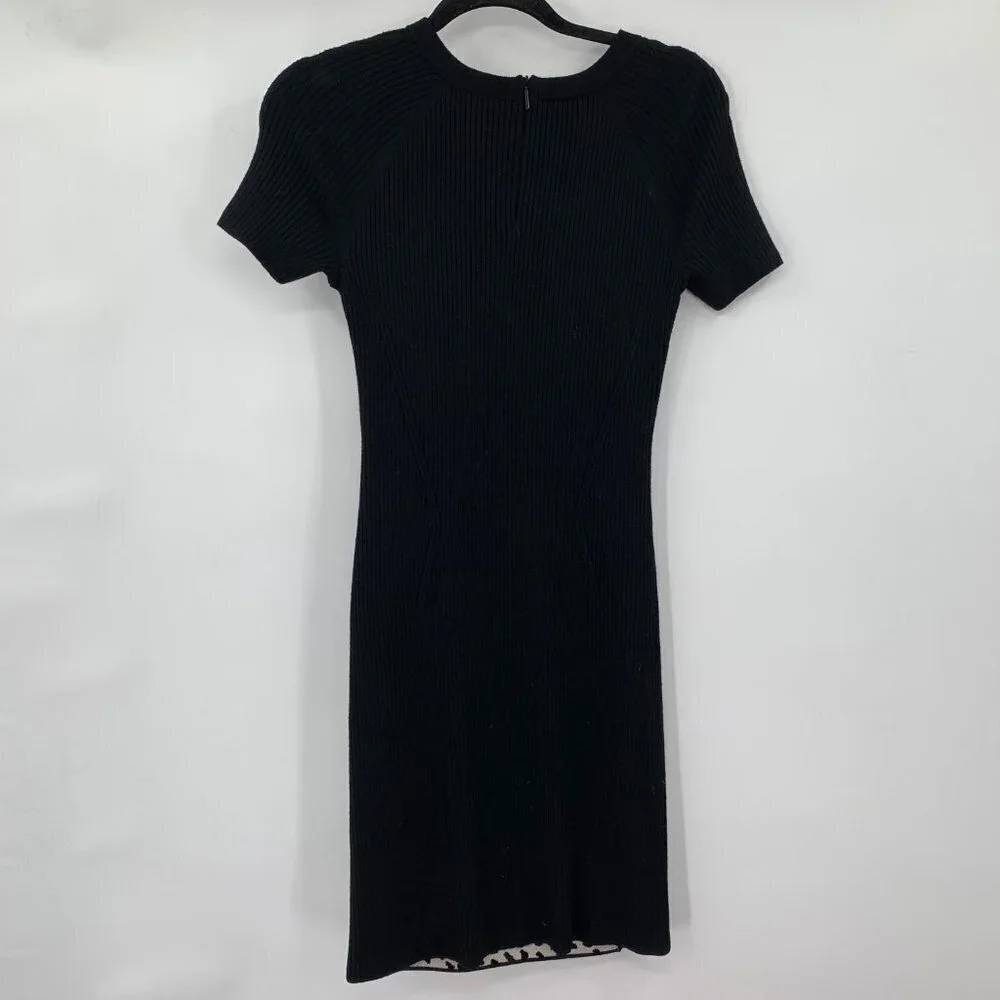 TORY BURCH Gemma Pony Dot Sweater Dress Merino Wool XS Stretch Dot Ribbed Black - Picture 4 of 8